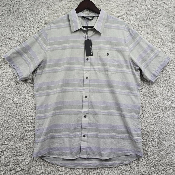Travis Mathew Shirt Mens XL Purple Gray Striped Button Up Short Sleeve‎ Office - Picture 1 of 11